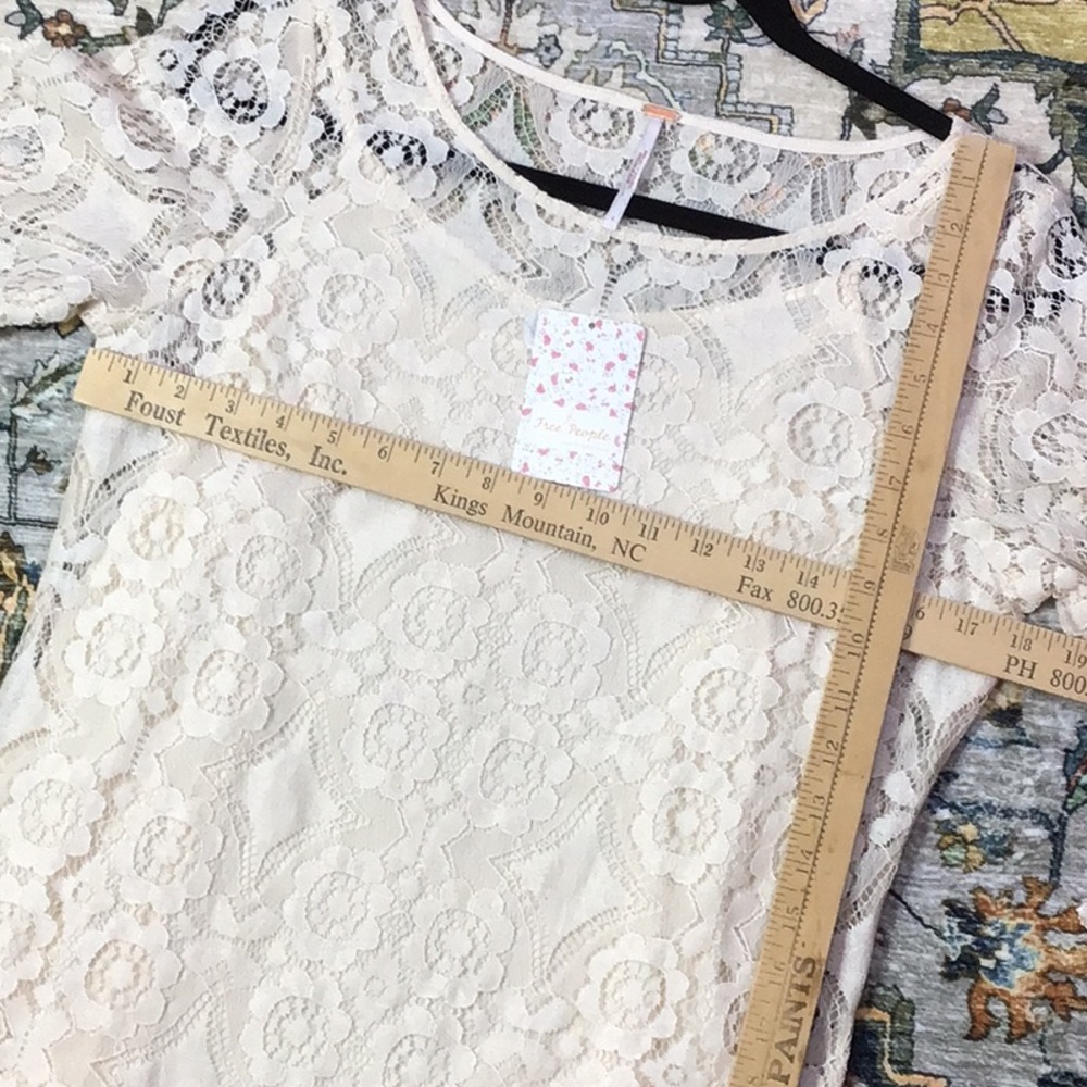 Free People Cream All Over Lace 3/4 Sleeves with Rayon Lingerie Slip Sz.4 - Picture 8 of 10